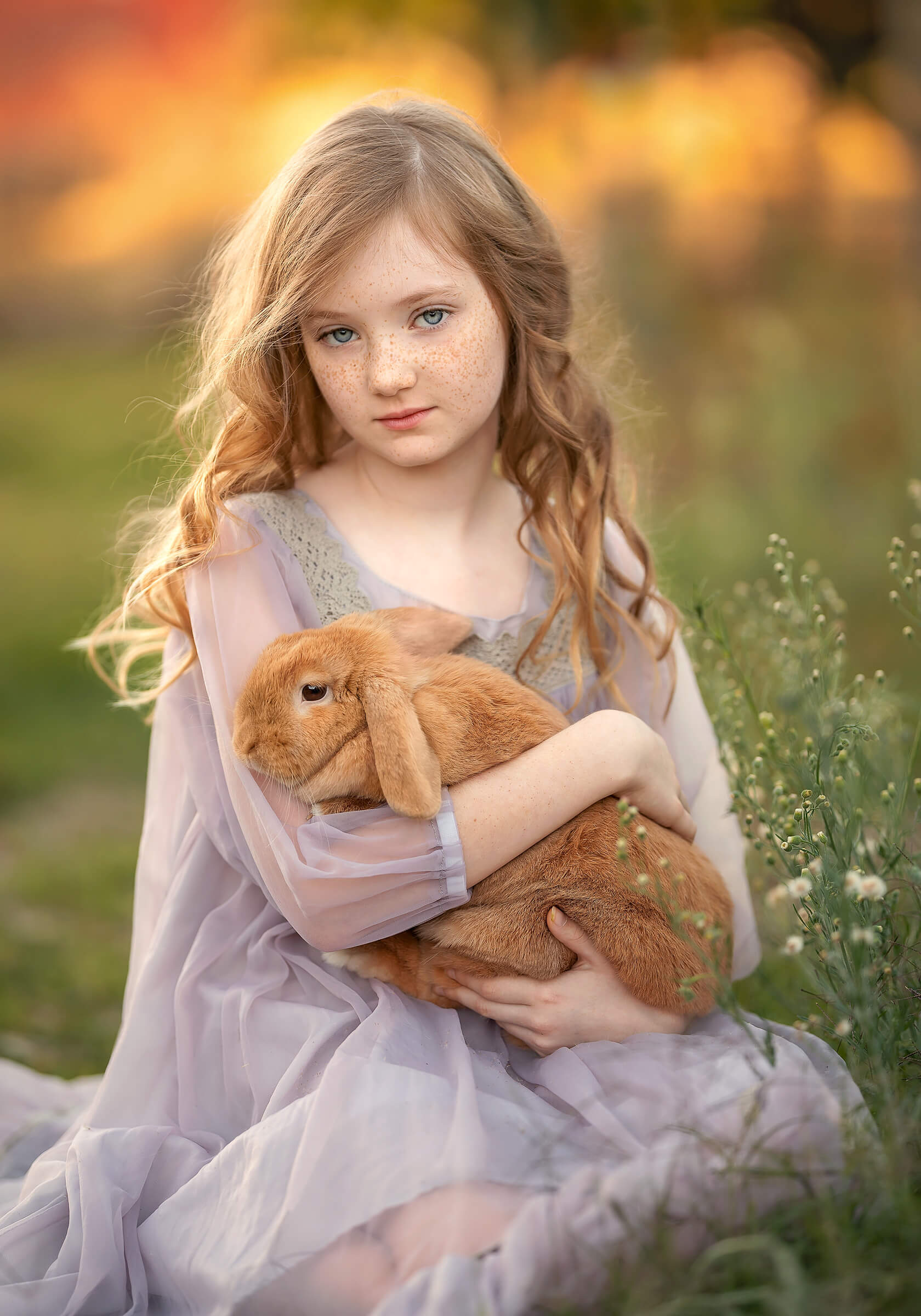 Girl with her pet bunny during outdoor Styled Children Session in Perth