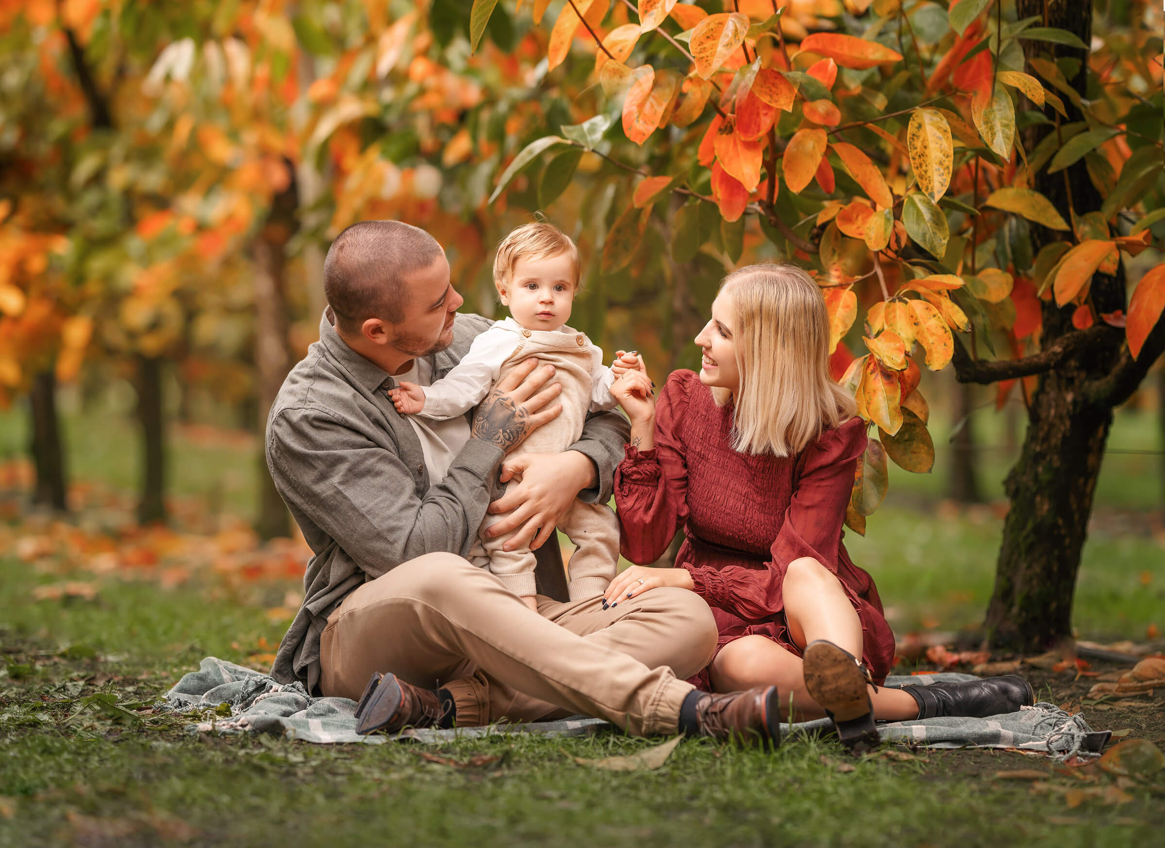 Perth Family with 1 year old toddler boy during family photoshoot at Raeburn Orchard