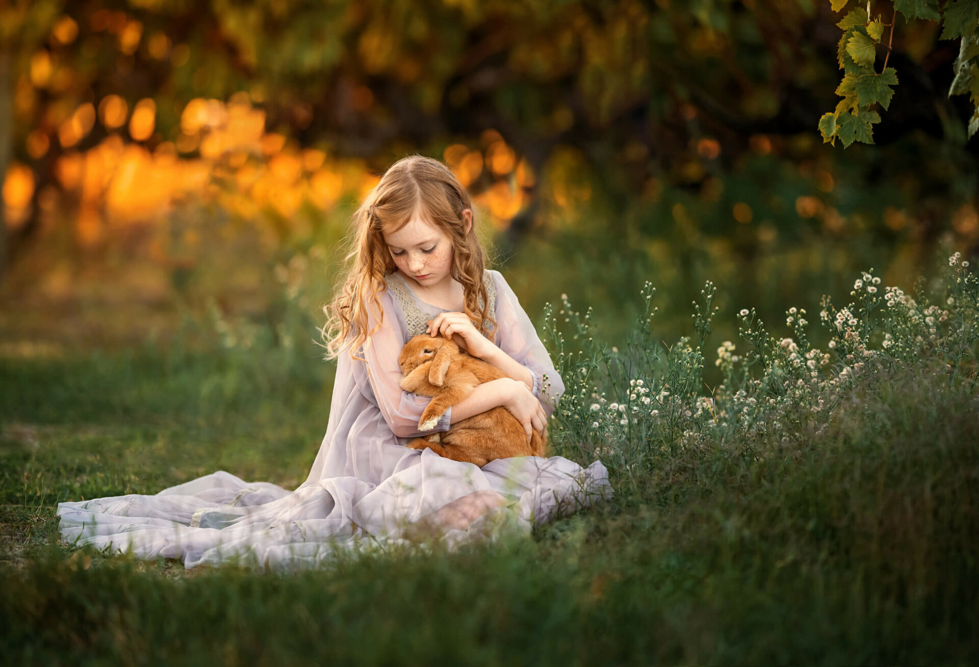 Girl with her pet bunny during outdoor Styled Children Session in Perth