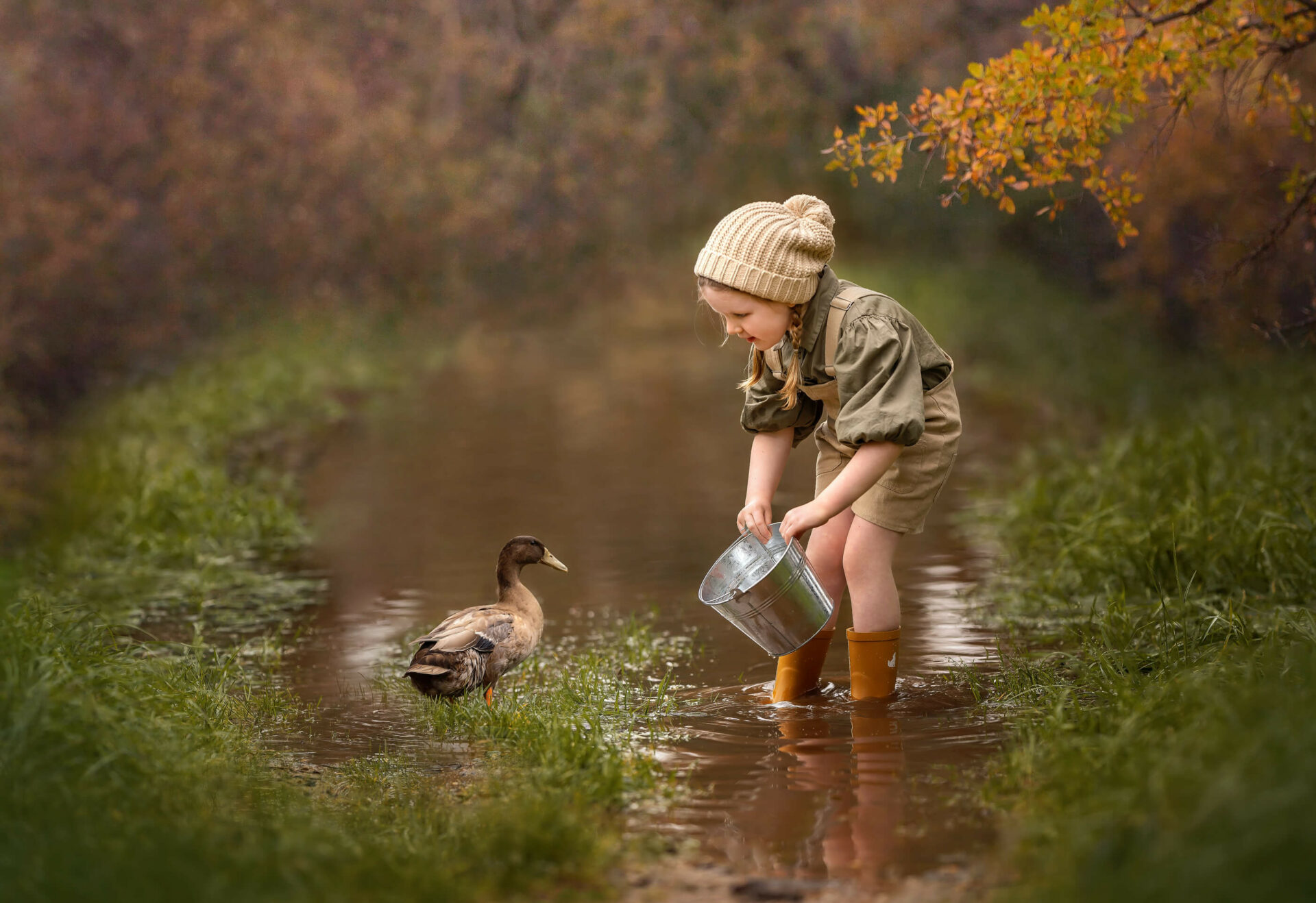 Perth girl with her pet duck during outdoor photoshoot