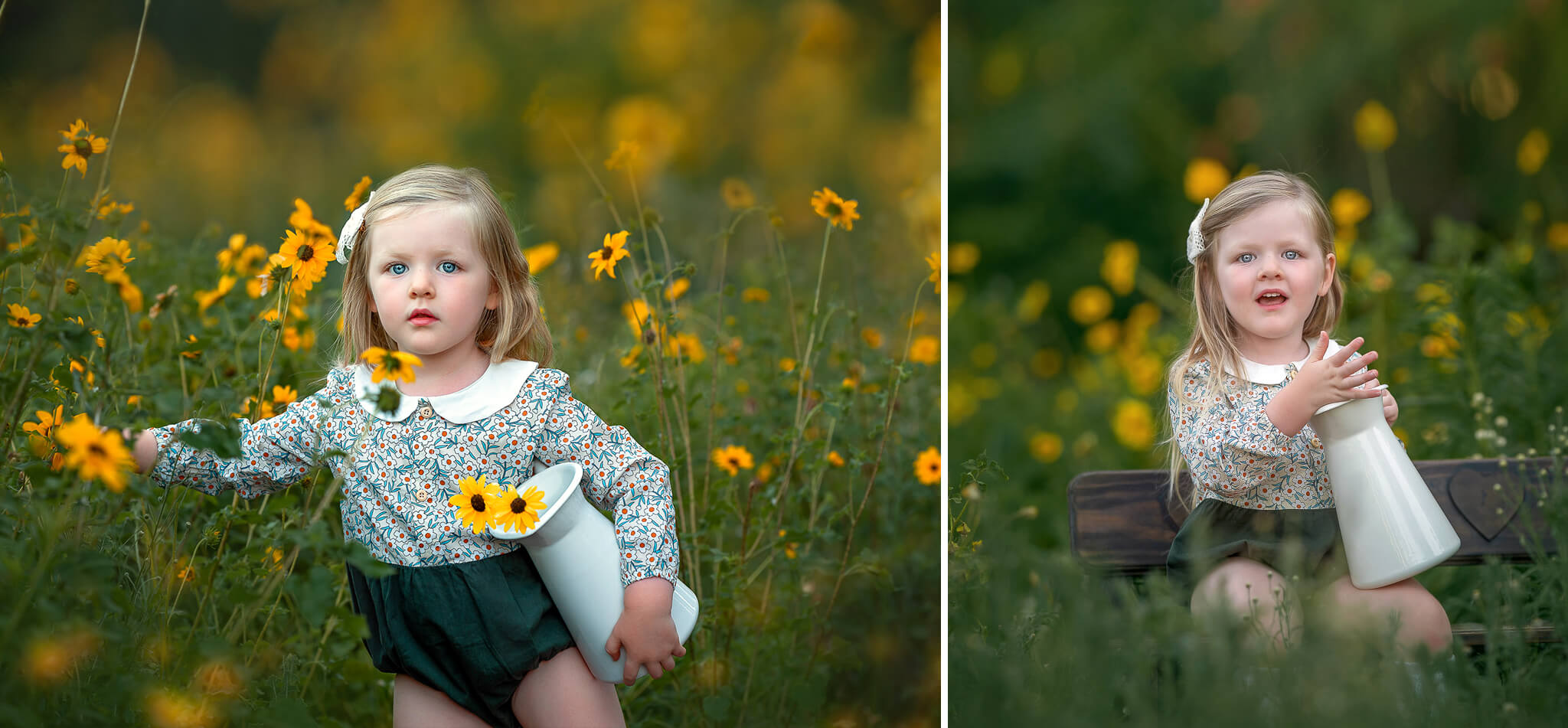 4 year old girl in a beautiful Perth location with yellow flowers during photoshoot